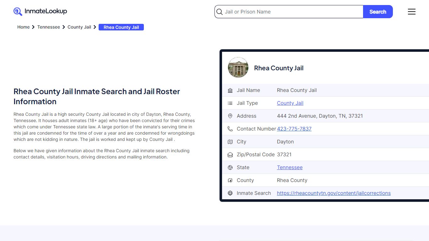 Rhea County Jail (TN) Inmate Search Tennessee - Inmate Lookup