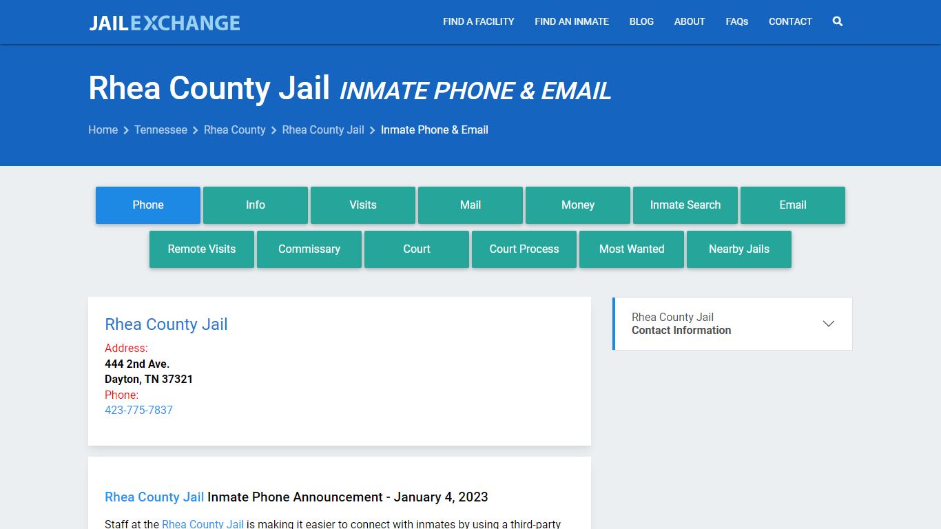 Inmate Phone - Rhea County Jail, TN - Jail Exchange